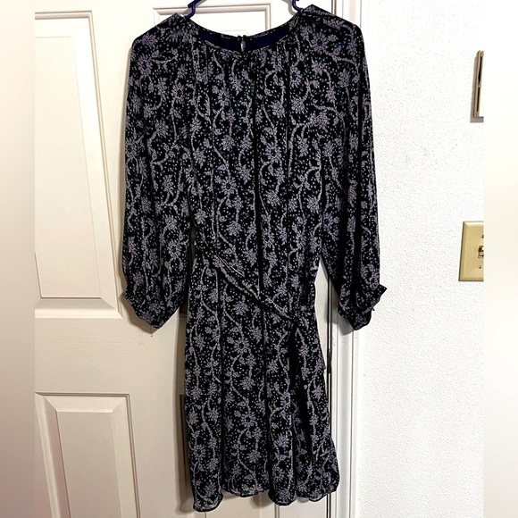 Ann Taylor Sheer Floral Long Sleeve Lined Tie Shift Dress Blue Size Medium - Picture 1 of 5